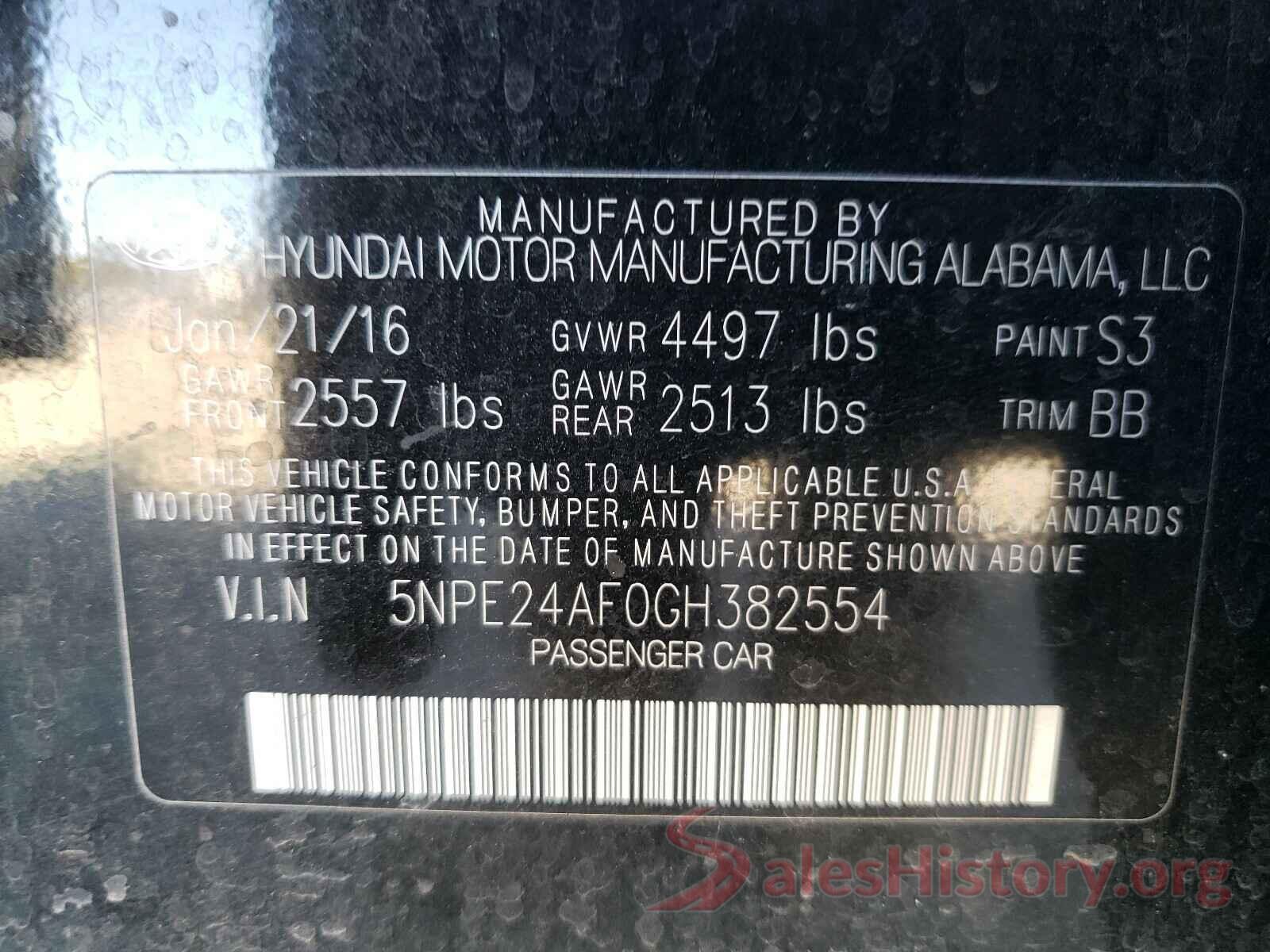 5NPE24AF0GH382554 2016 HYUNDAI SONATA