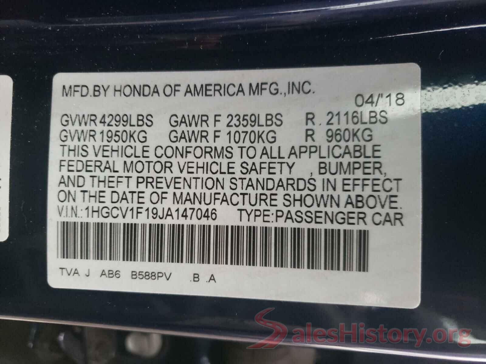 1HGCV1F19JA147046 2018 HONDA ACCORD