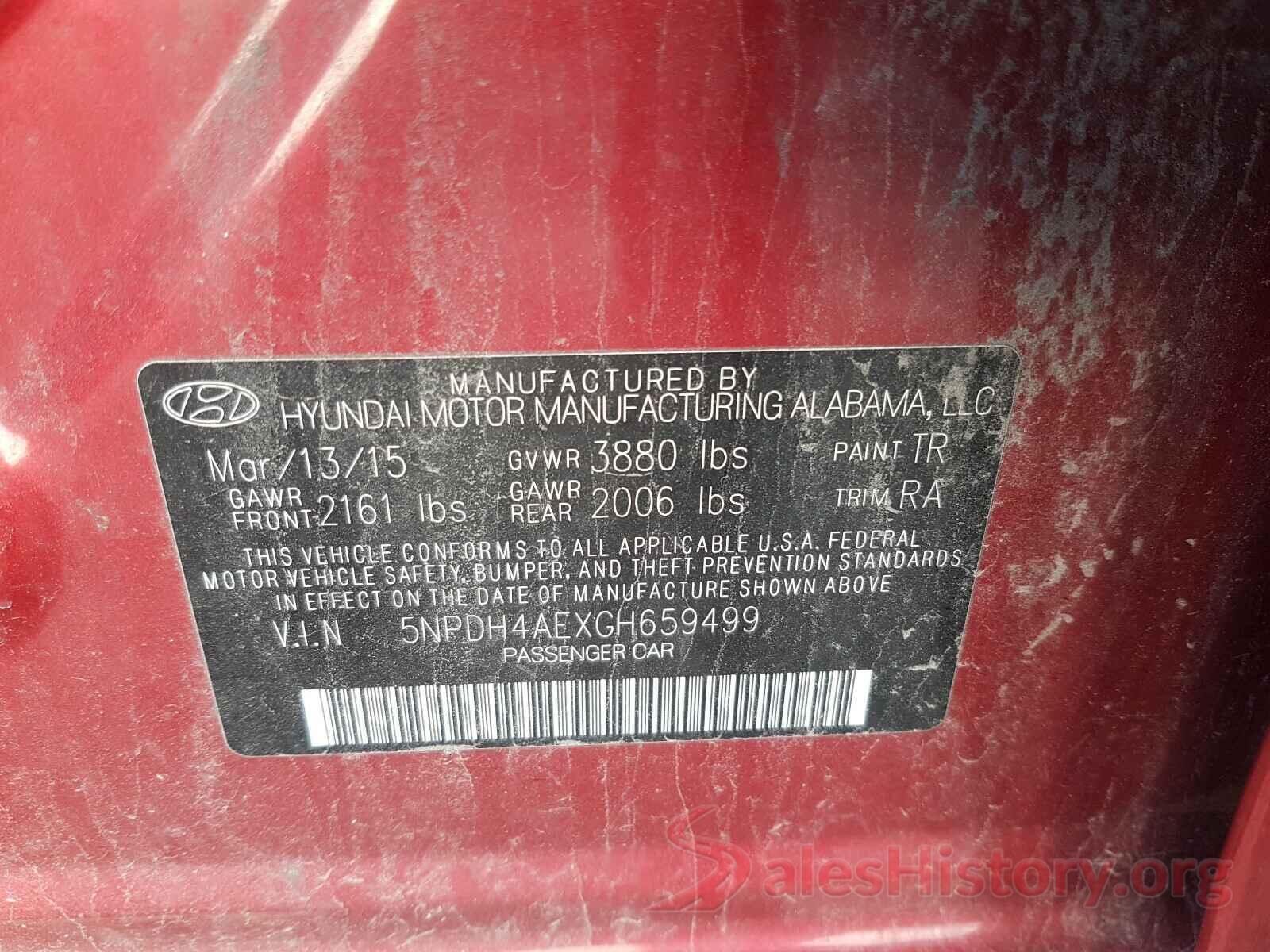 5NPDH4AEXGH659499 2016 HYUNDAI ELANTRA