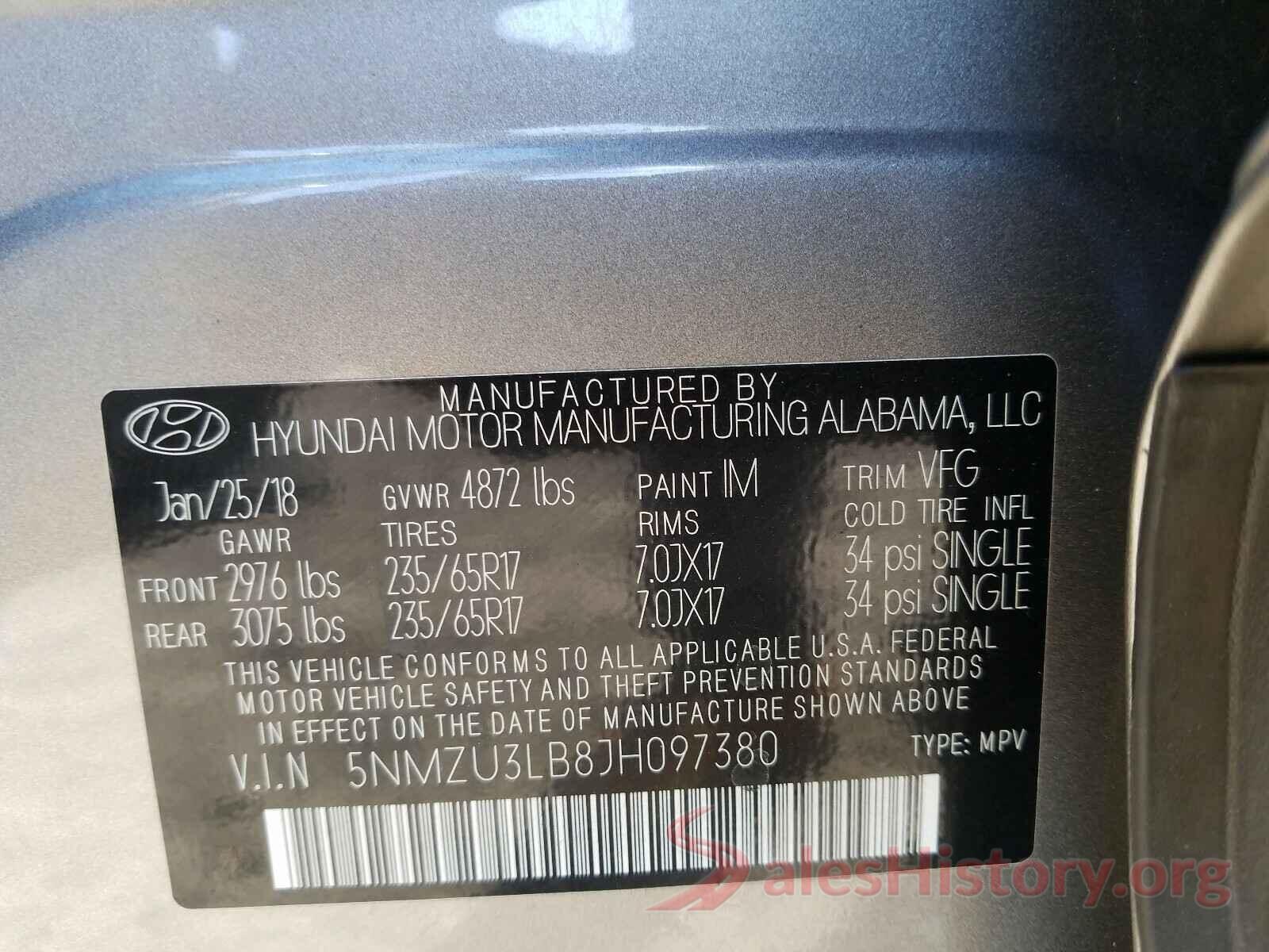 5NMZU3LB8JH097380 2018 HYUNDAI SANTA FE