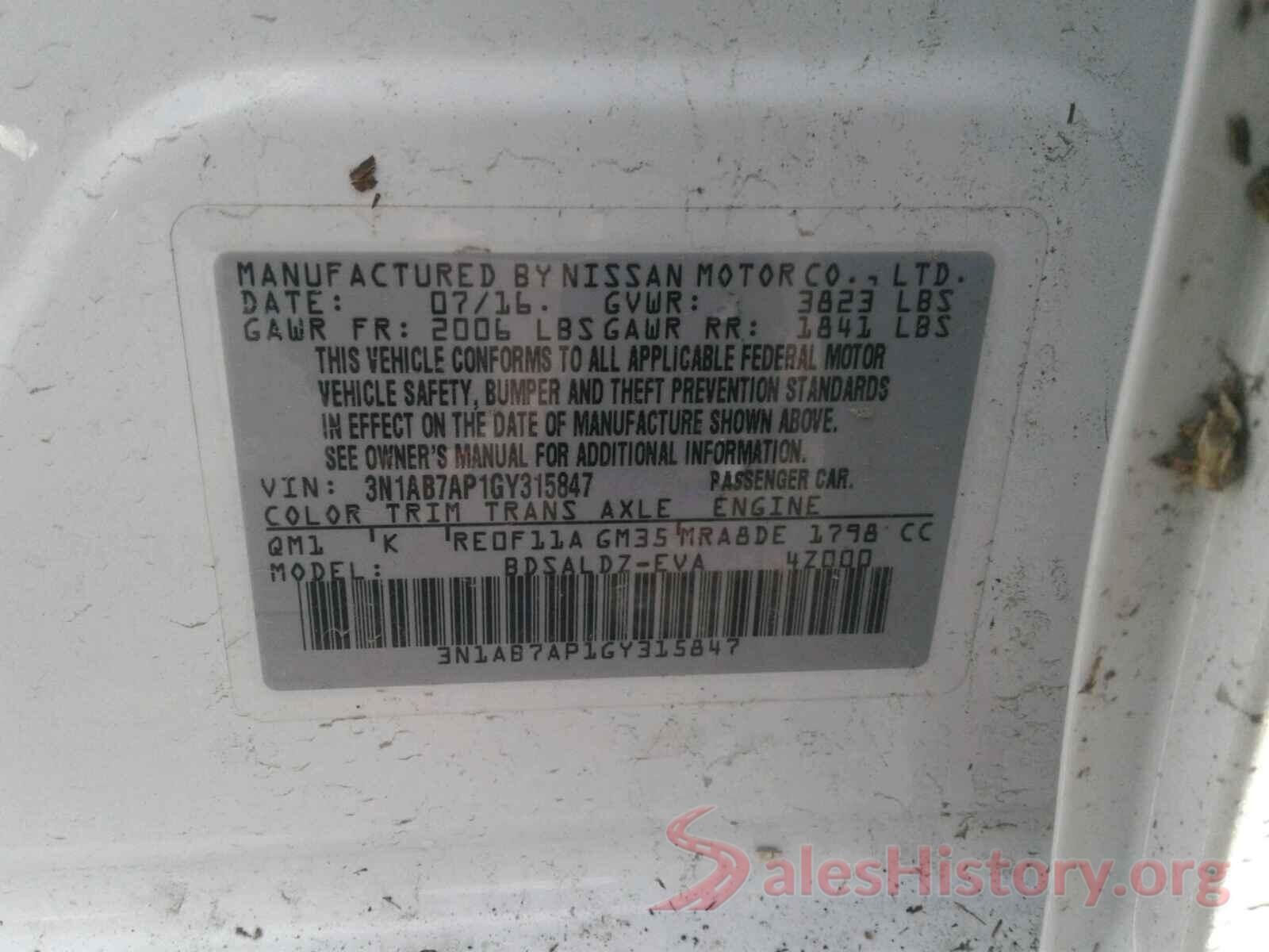 3N1AB7AP1GY315847 2016 NISSAN SENTRA