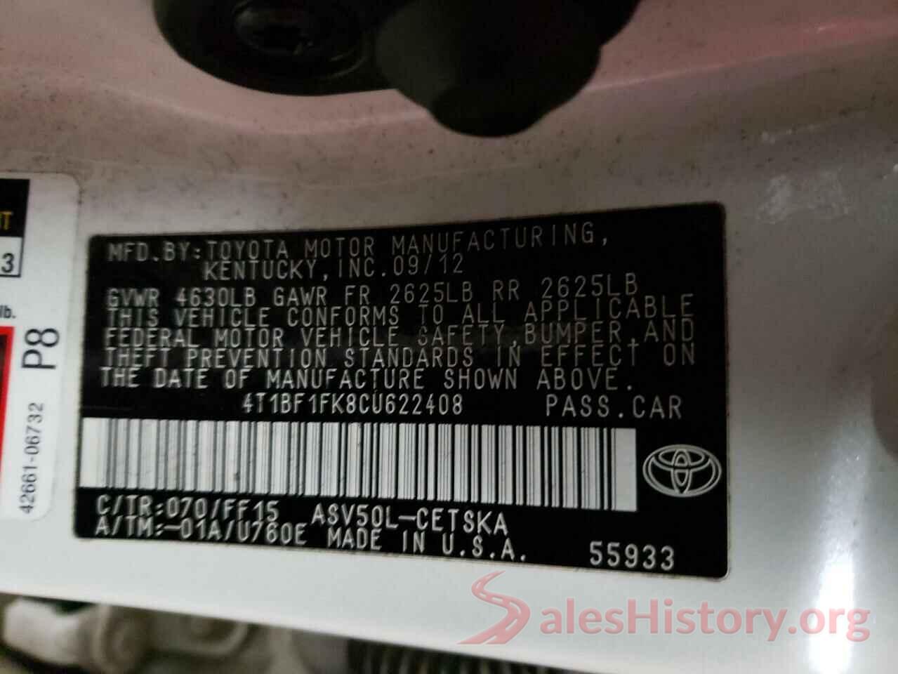 4T1BF1FK8CU622408 2012 TOYOTA CAMRY