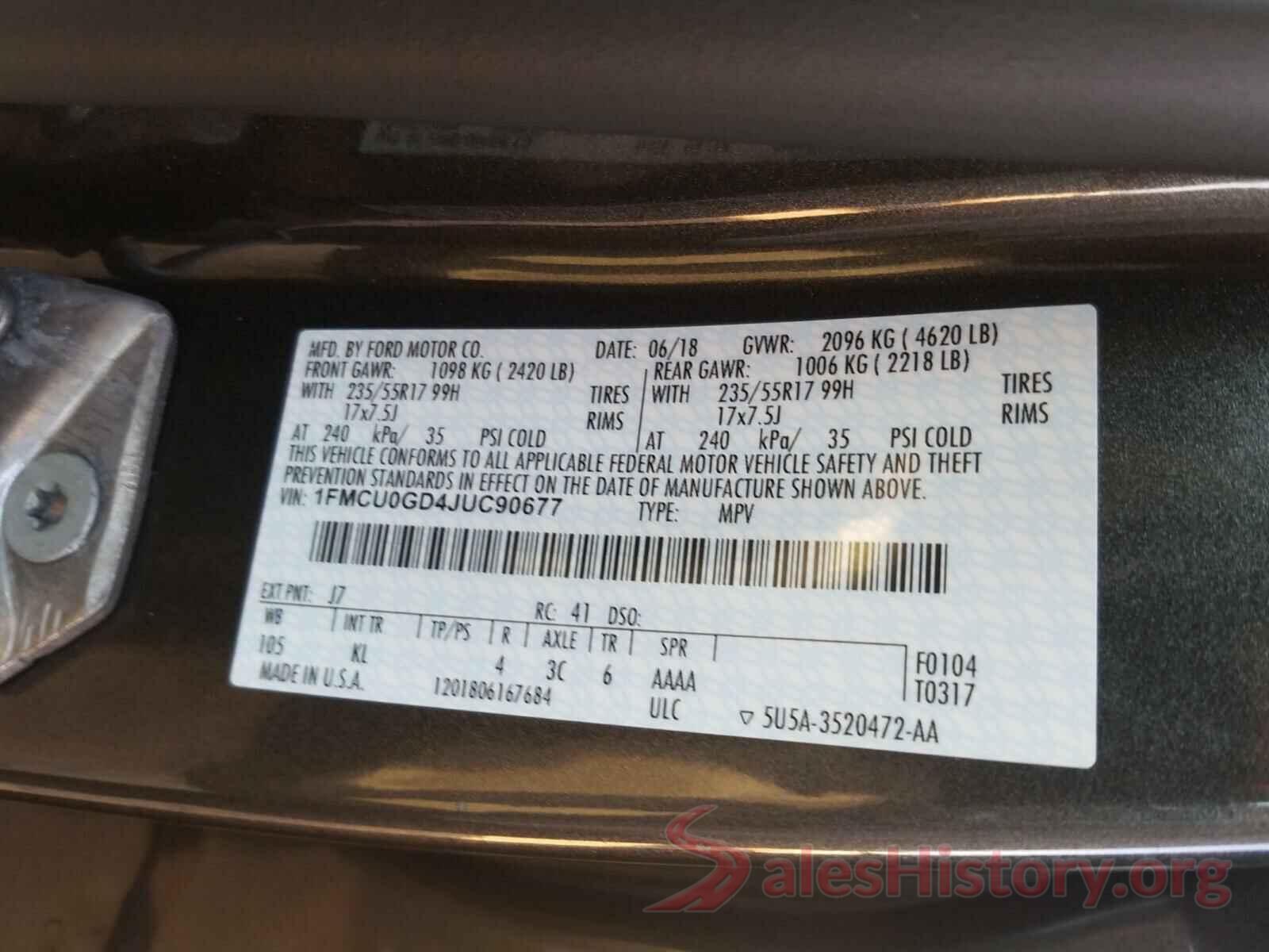 1FMCU0GD4JUC90677 2018 FORD ESCAPE