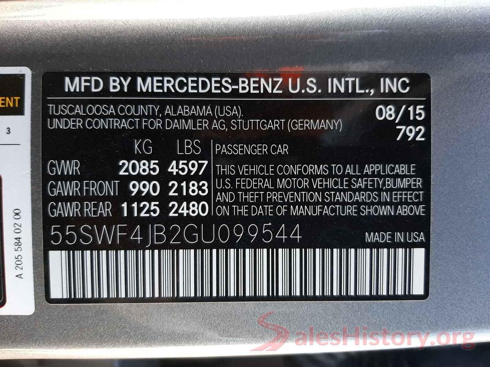 55SWF4JB2GU099544 2016 MERCEDES-BENZ C CLASS