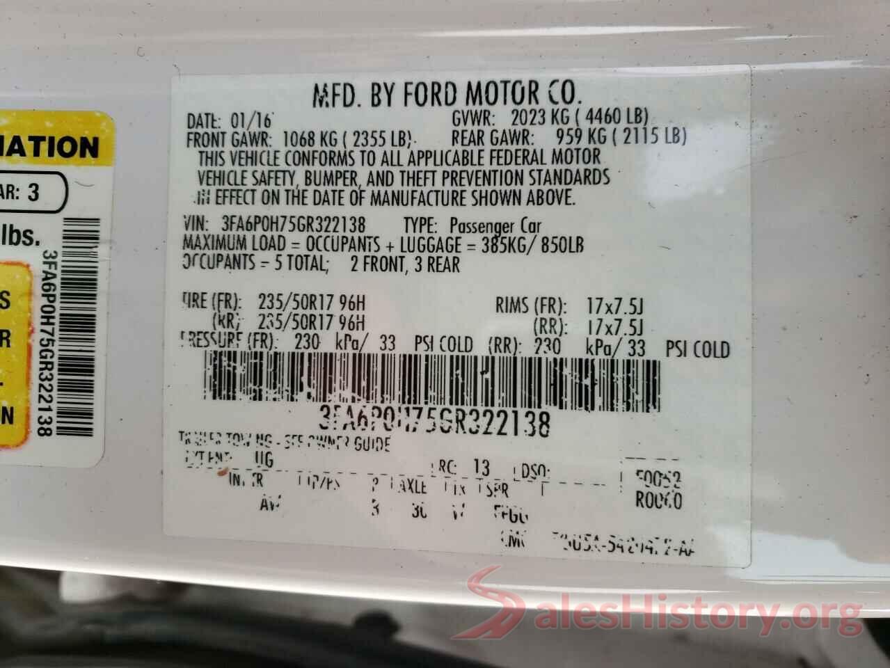 3FA6P0H75GR322138 2016 FORD FUSION