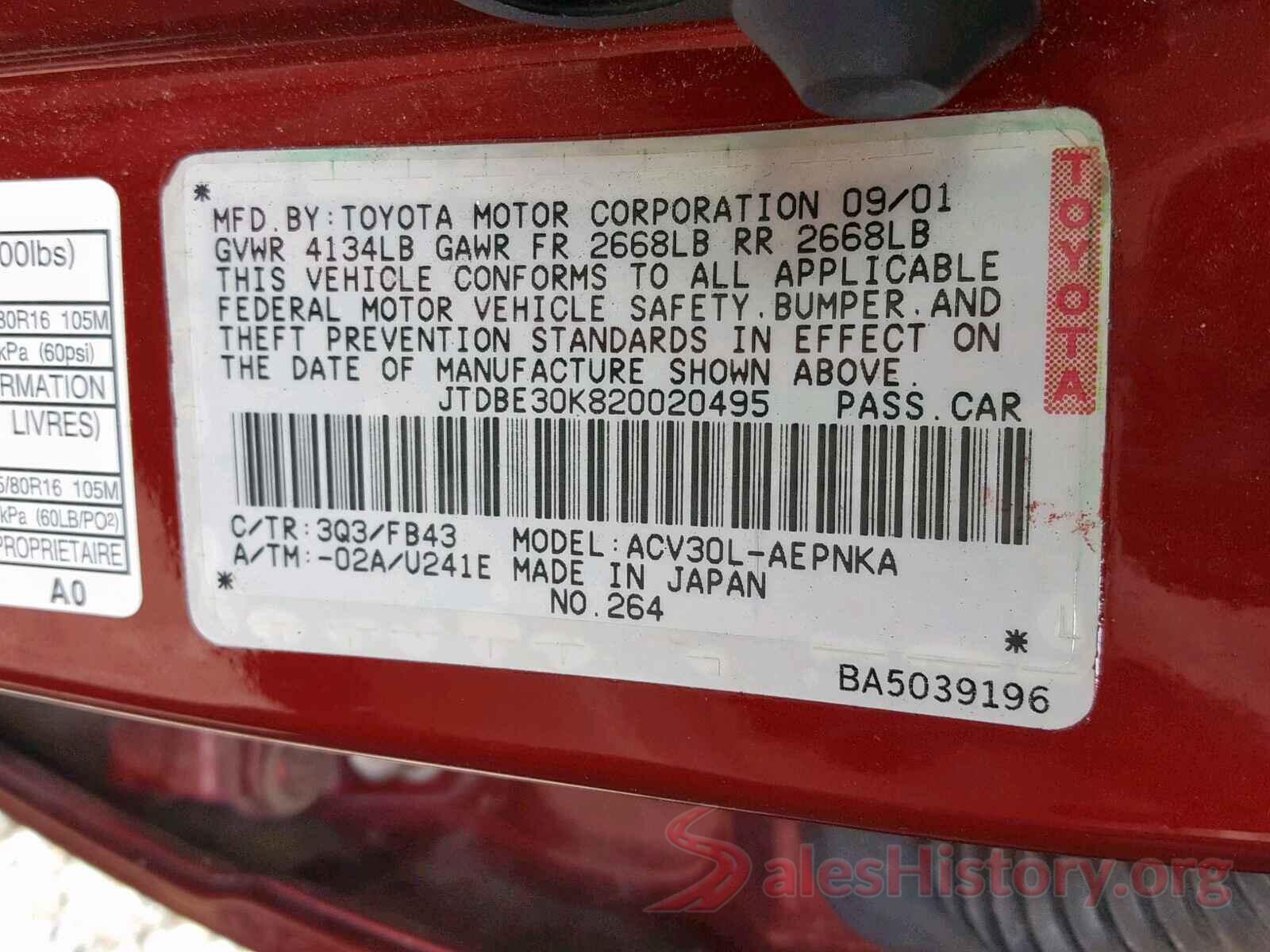 4T1B11HK6JU543246 2002 TOYOTA CAMRY