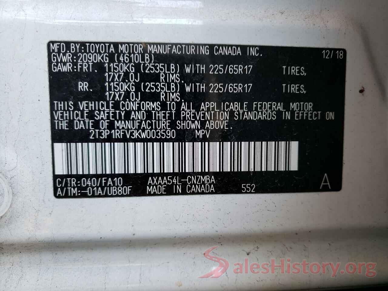 2T3P1RFV3KW003590 2019 TOYOTA RAV4