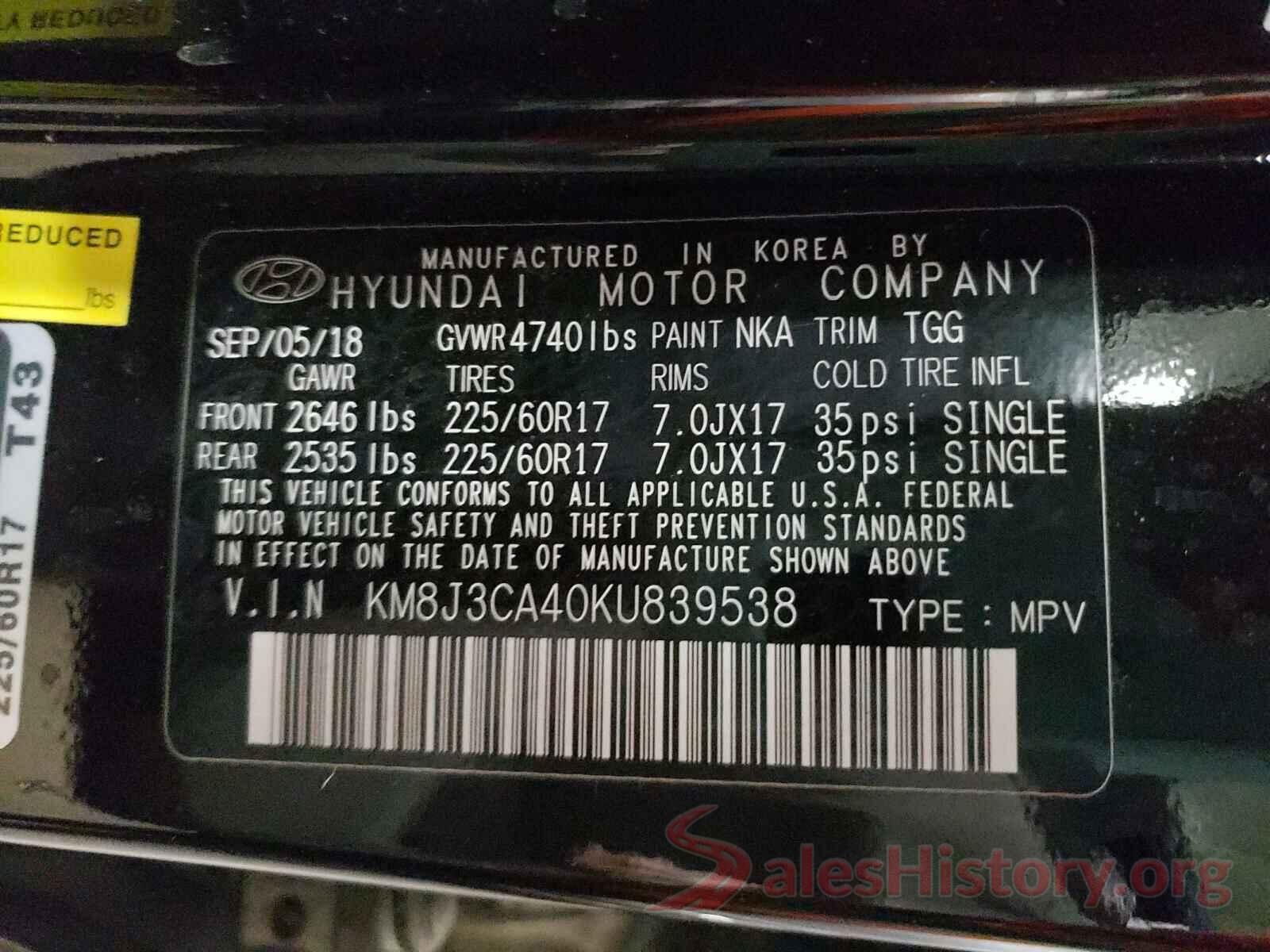 KM8J3CA40KU839538 2019 HYUNDAI TUCSON