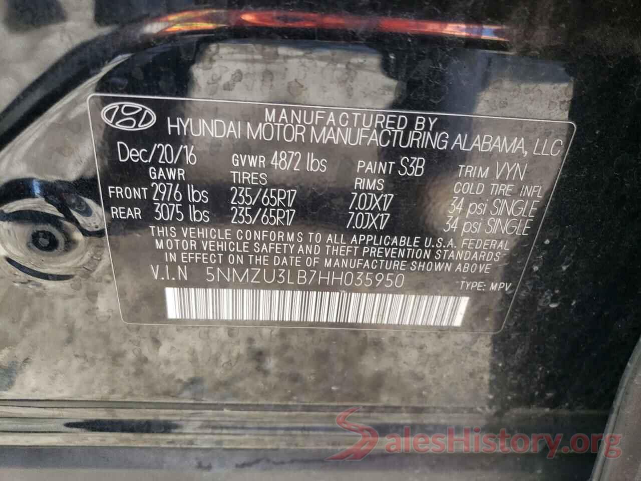 5NMZU3LB7HH035950 2017 HYUNDAI SANTA FE