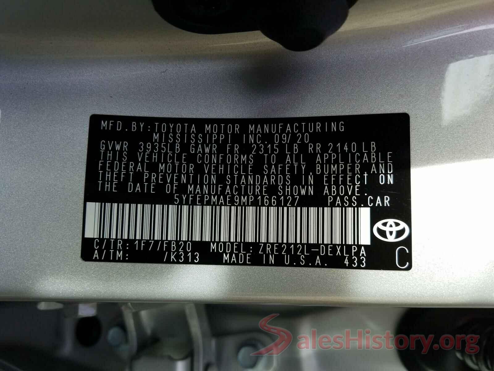 5YFEPMAE9MP166127 2021 TOYOTA COROLLA