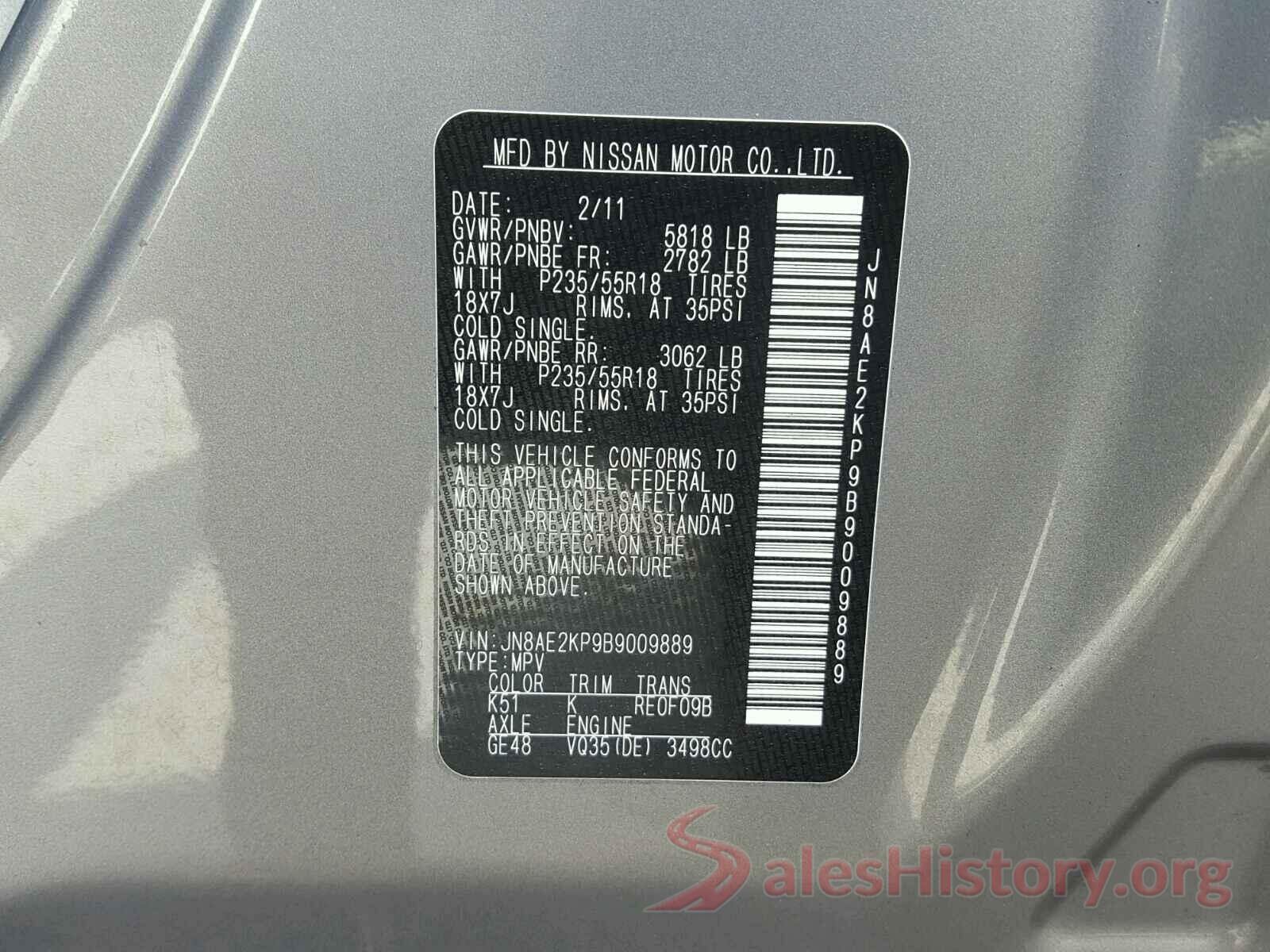 JN8AE2KP9B9009889 2011 NISSAN QUEST