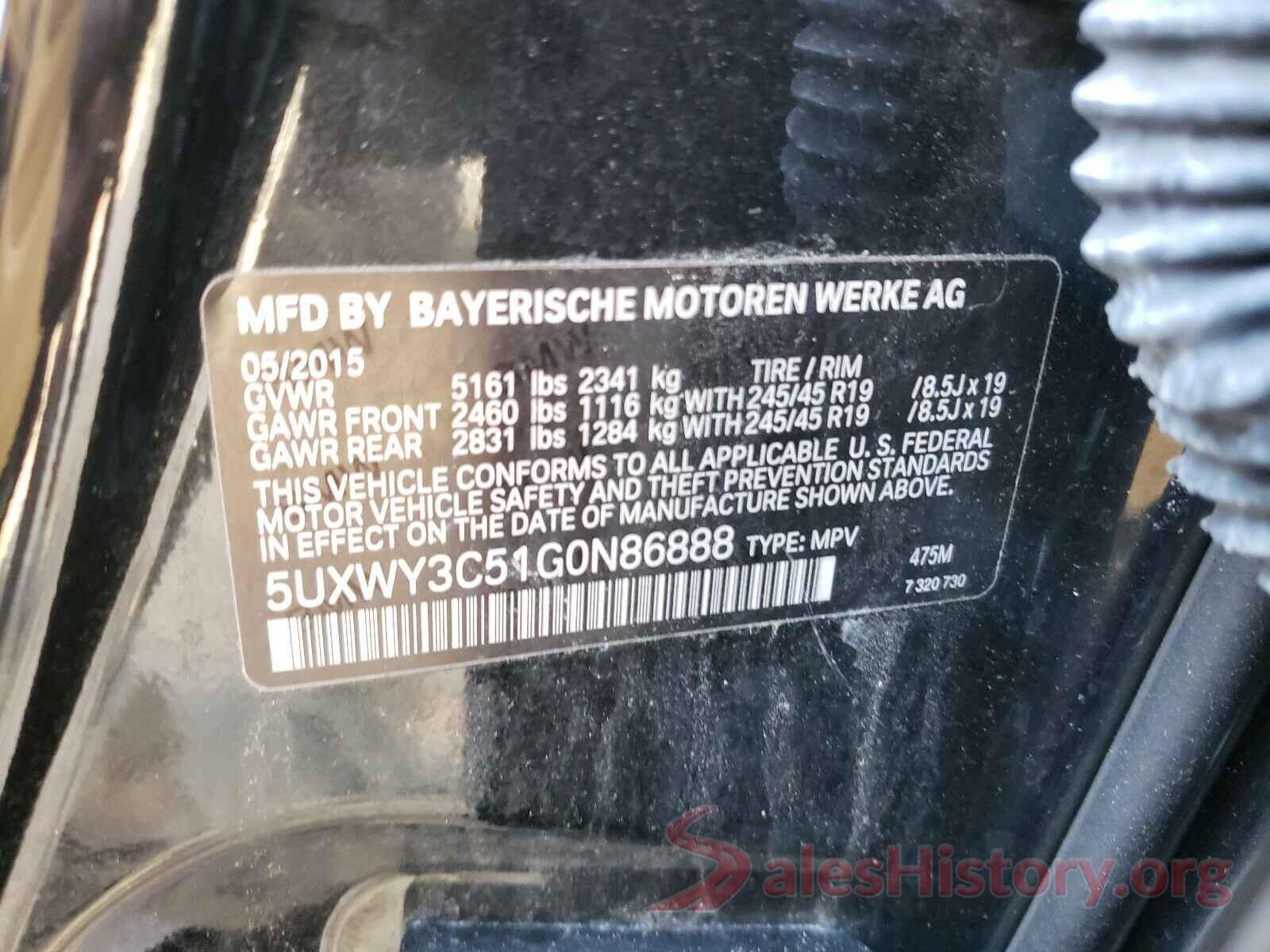 5UXWY3C51G0N86888 2016 BMW X3