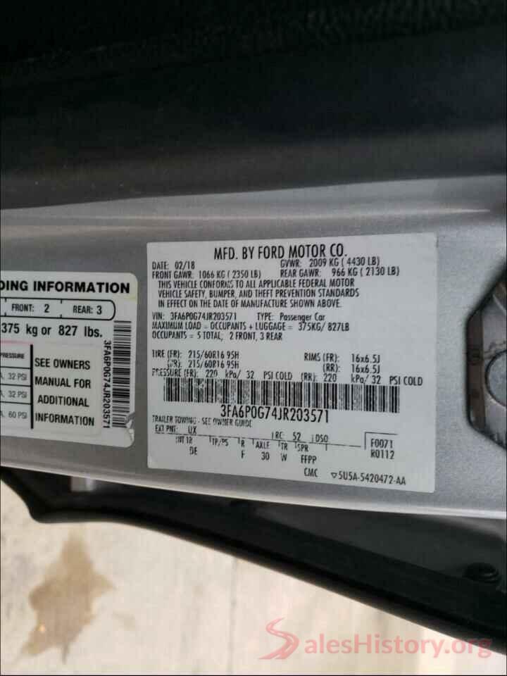 3FA6P0G74JR203571 2018 FORD FUSION