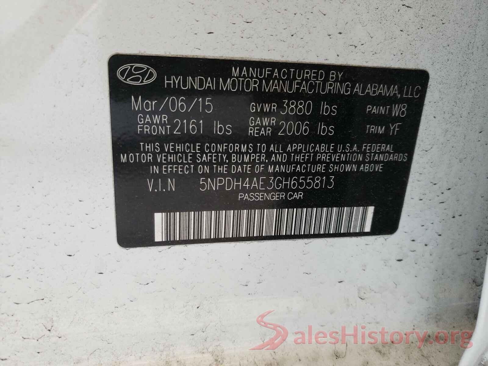 5NPDH4AE3GH655813 2016 HYUNDAI ELANTRA