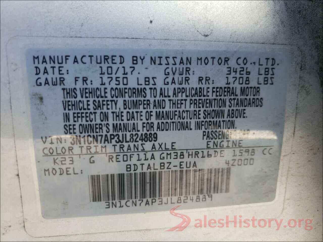 3N1CN7AP3JL824889 2018 NISSAN VERSA