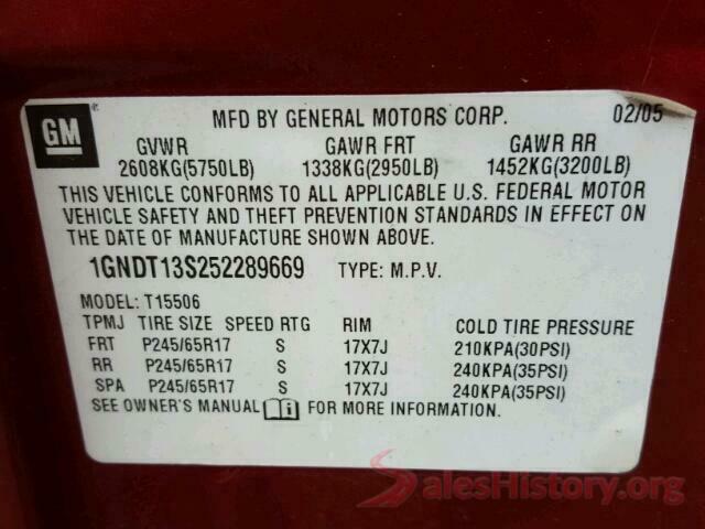 1HGCV1F13MA058481 2005 CHEVROLET TRAILBLAZE