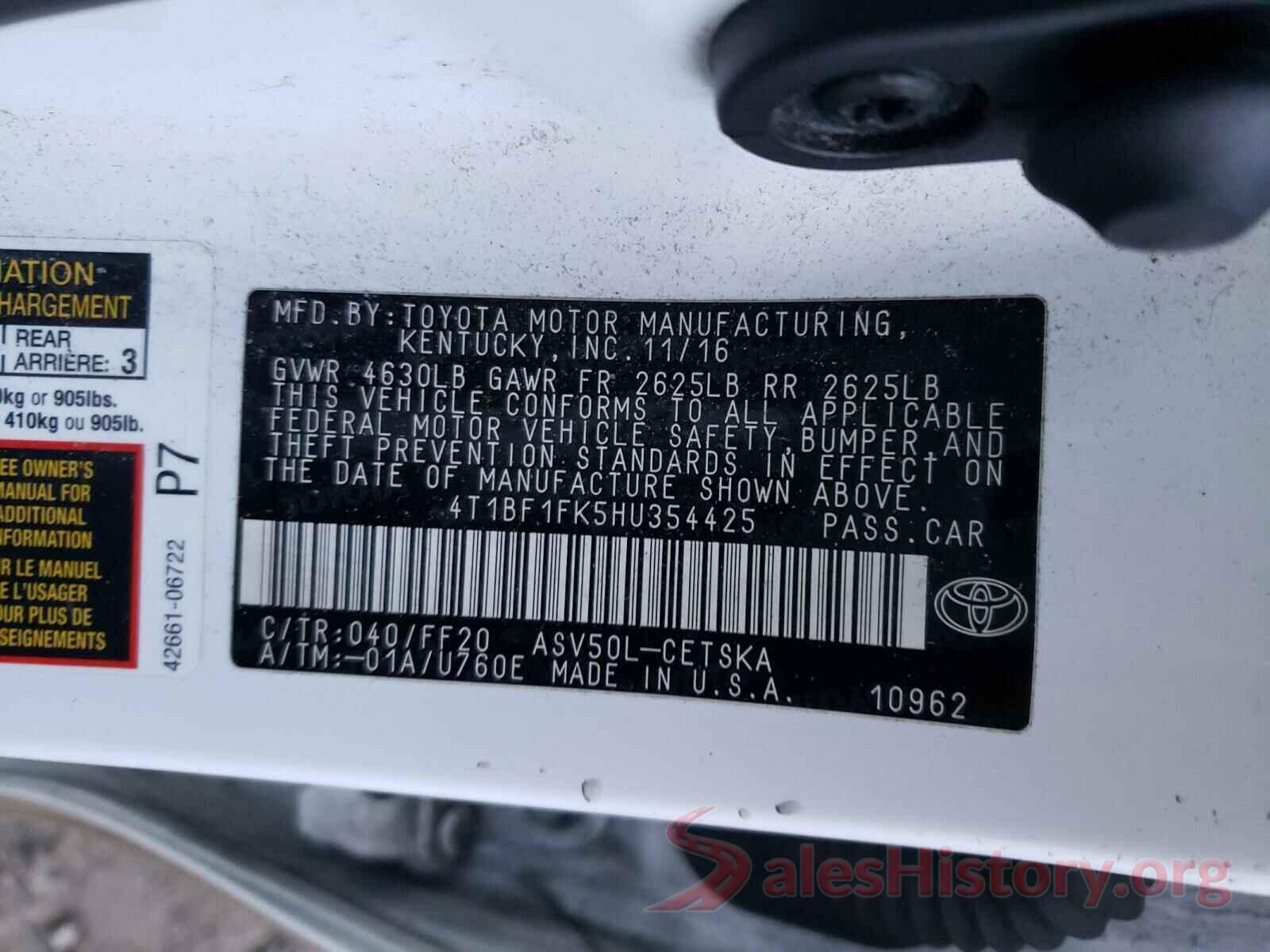 4T1BF1FK5HU354425 2017 TOYOTA CAMRY