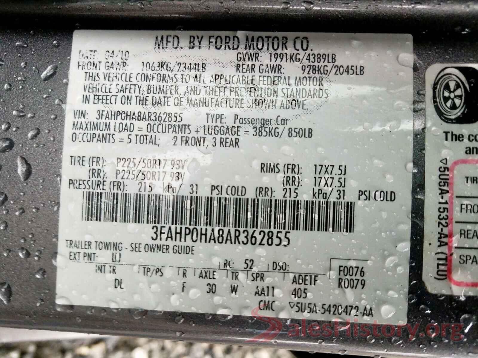 1C4RJFBG2GC334377 2010 FORD FUSION