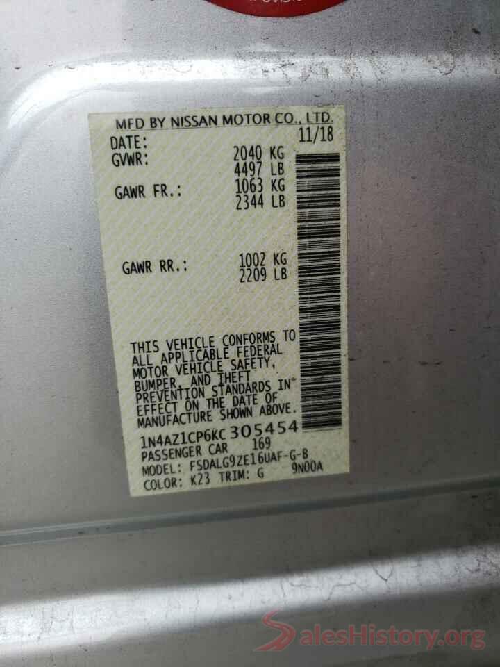 1N4AZ1CP6KC305454 2019 NISSAN LEAF