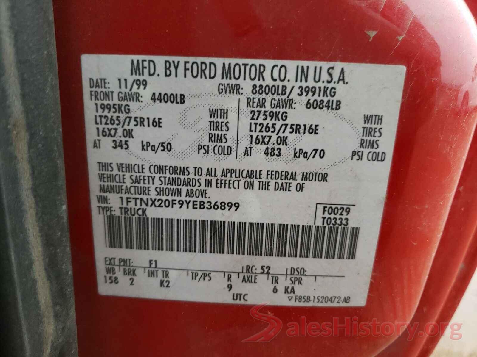 19XFC1F4XGE033428 2000 FORD F250