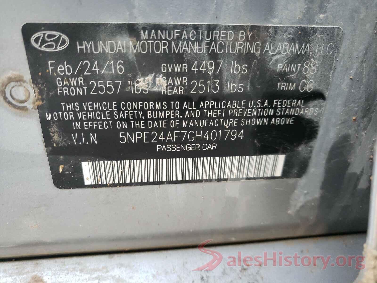 5NPE24AF7GH401794 2016 HYUNDAI SONATA