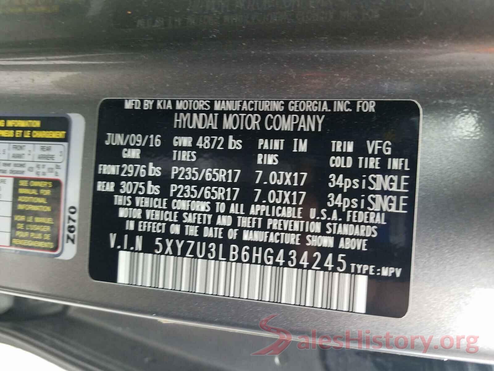 5XYZU3LB6HG434245 2017 HYUNDAI SANTA FE