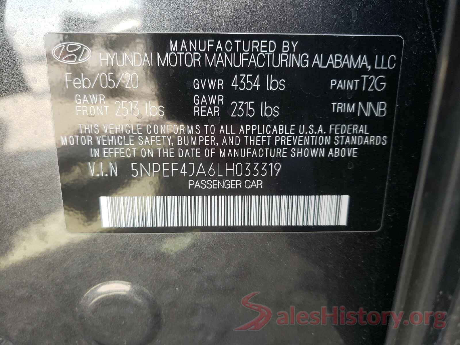 5NPEF4JA6LH033319 2020 HYUNDAI SONATA