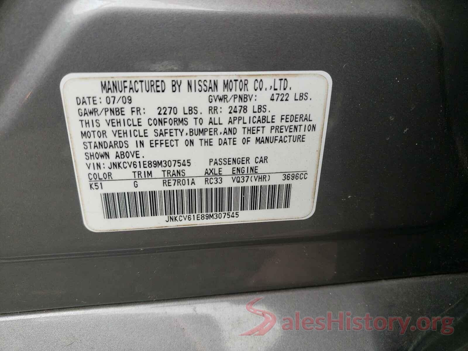 2T3WFREV5GW283681 2009 INFINITI G37