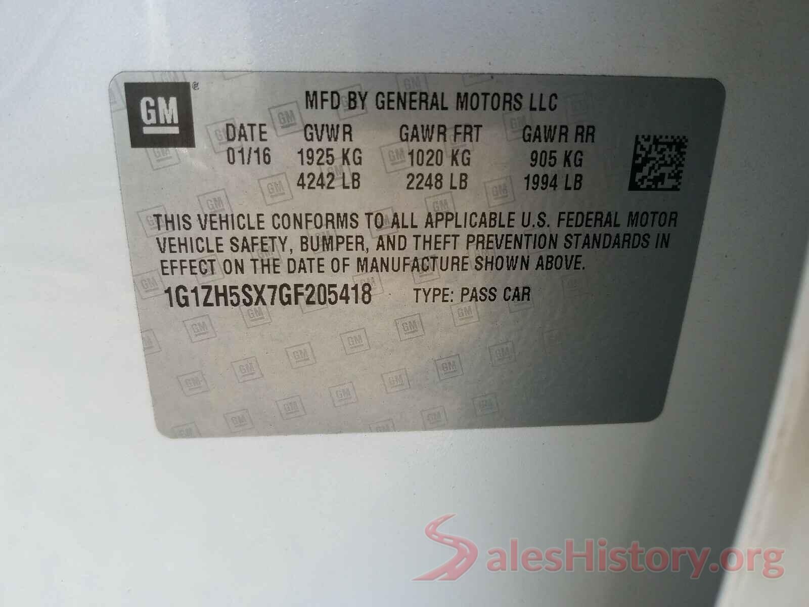 1G1ZH5SX7GF205418 2016 CHEVROLET MALIBU