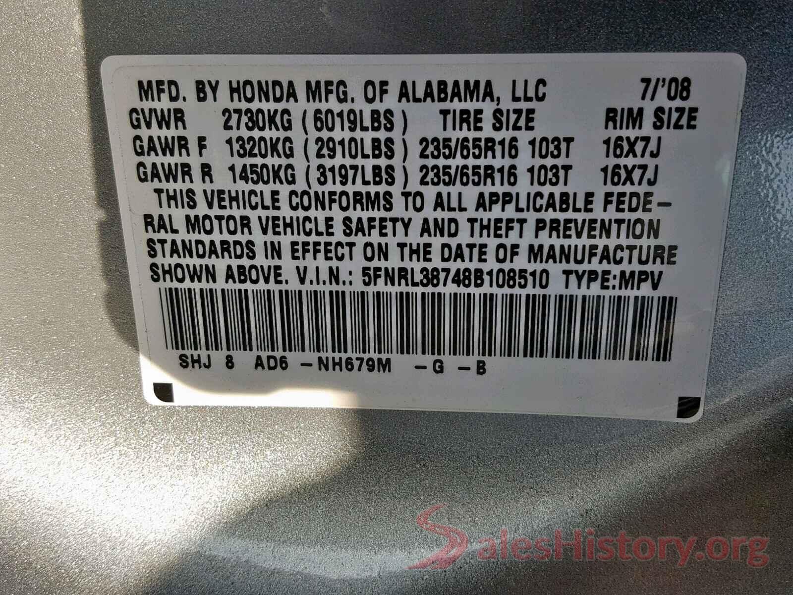 KNMAT2MVXJP553972 2008 HONDA ODYSSEY EX