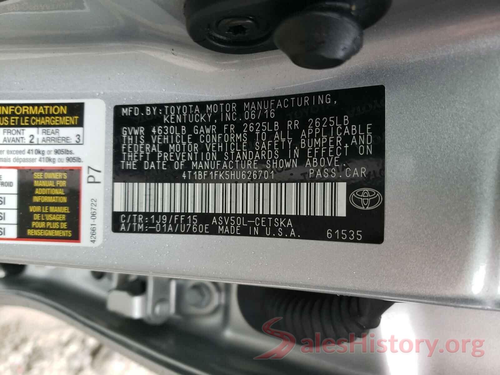 4T1BF1FK5HU626701 2017 TOYOTA CAMRY