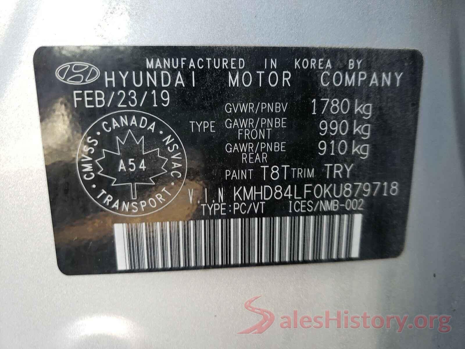 KMHD84LF0KU879718 2019 HYUNDAI ELANTRA