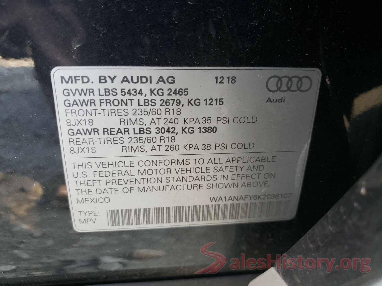 WA1ANAFY6K2036107 2019 AUDI Q5