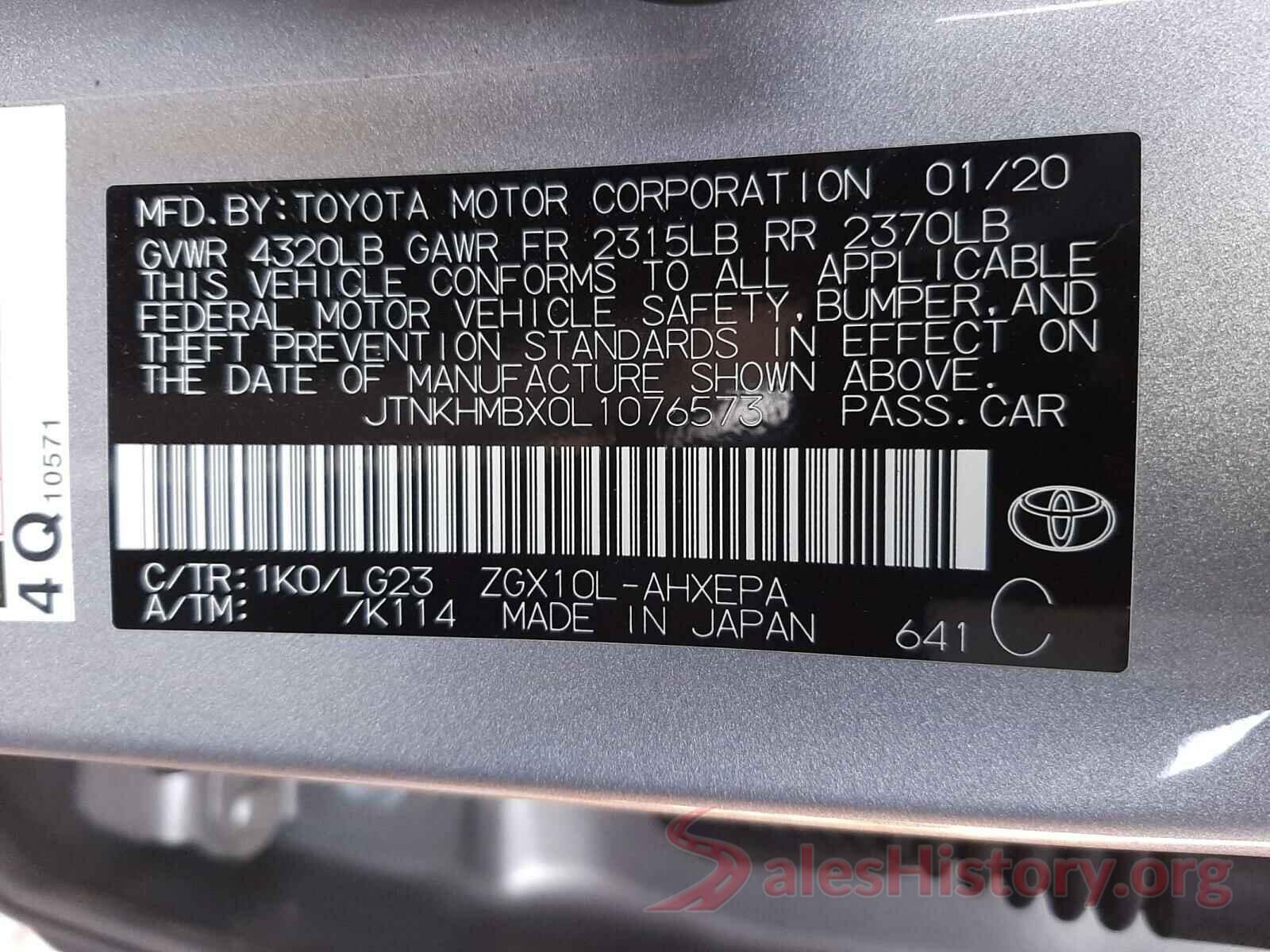 JTNKHMBX0L1076573 2020 TOYOTA C-HR