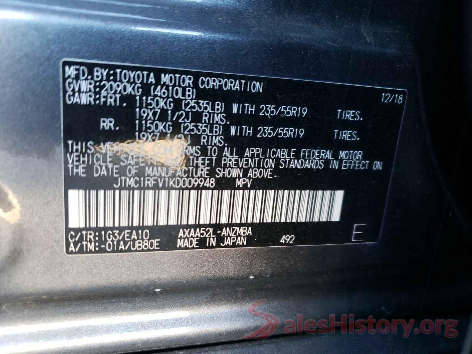 JTMC1RFV1KD009948 2019 TOYOTA RAV4