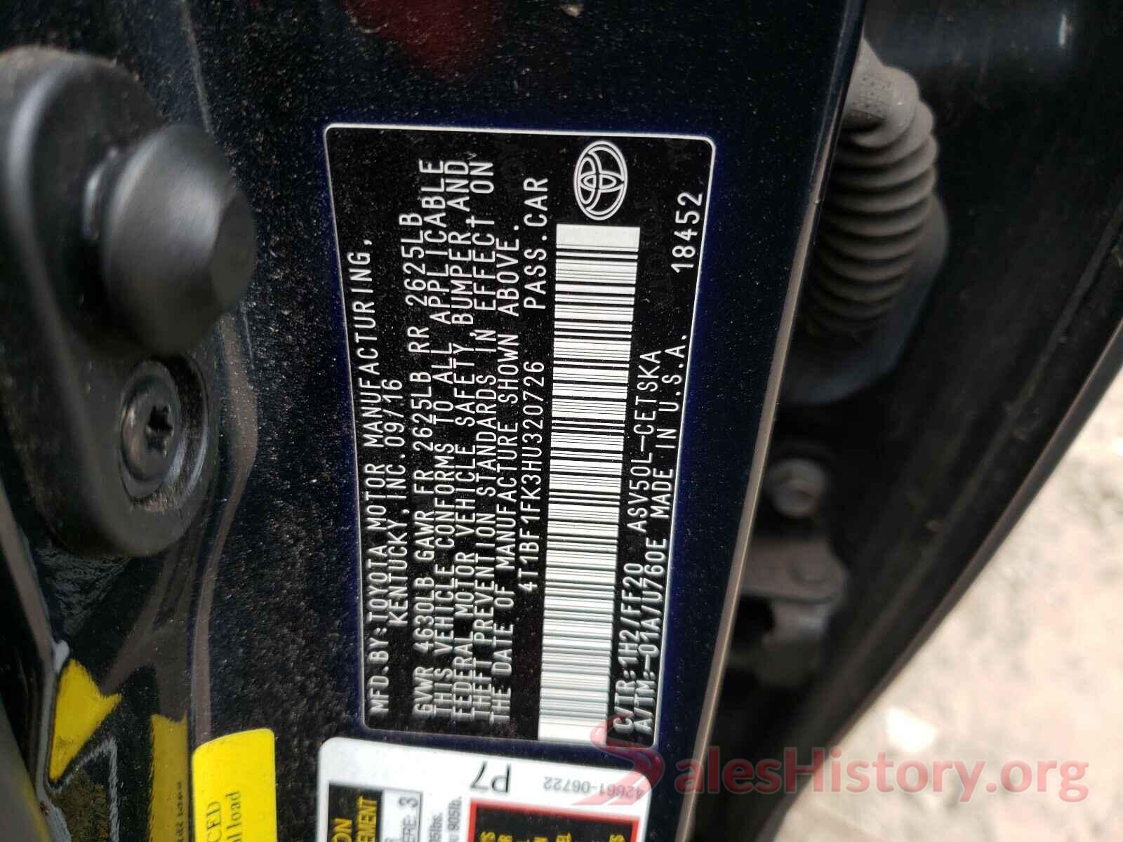 4T1BF1FK3HU320726 2017 TOYOTA CAMRY