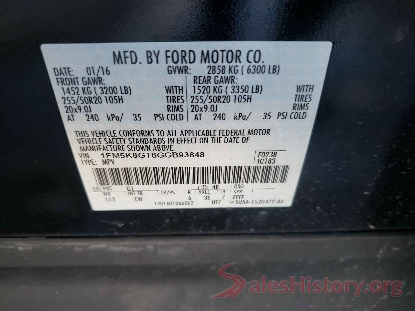 1FM5K8GT8GGB93848 2016 FORD EXPLORER