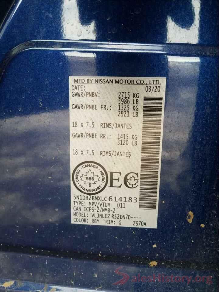 5N1DR2BMXLC614183 2020 NISSAN PATHFINDER