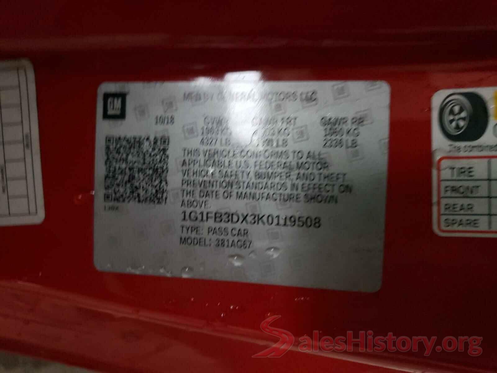 1G1FB3DX3K0119508 2019 CHEVROLET CAMARO