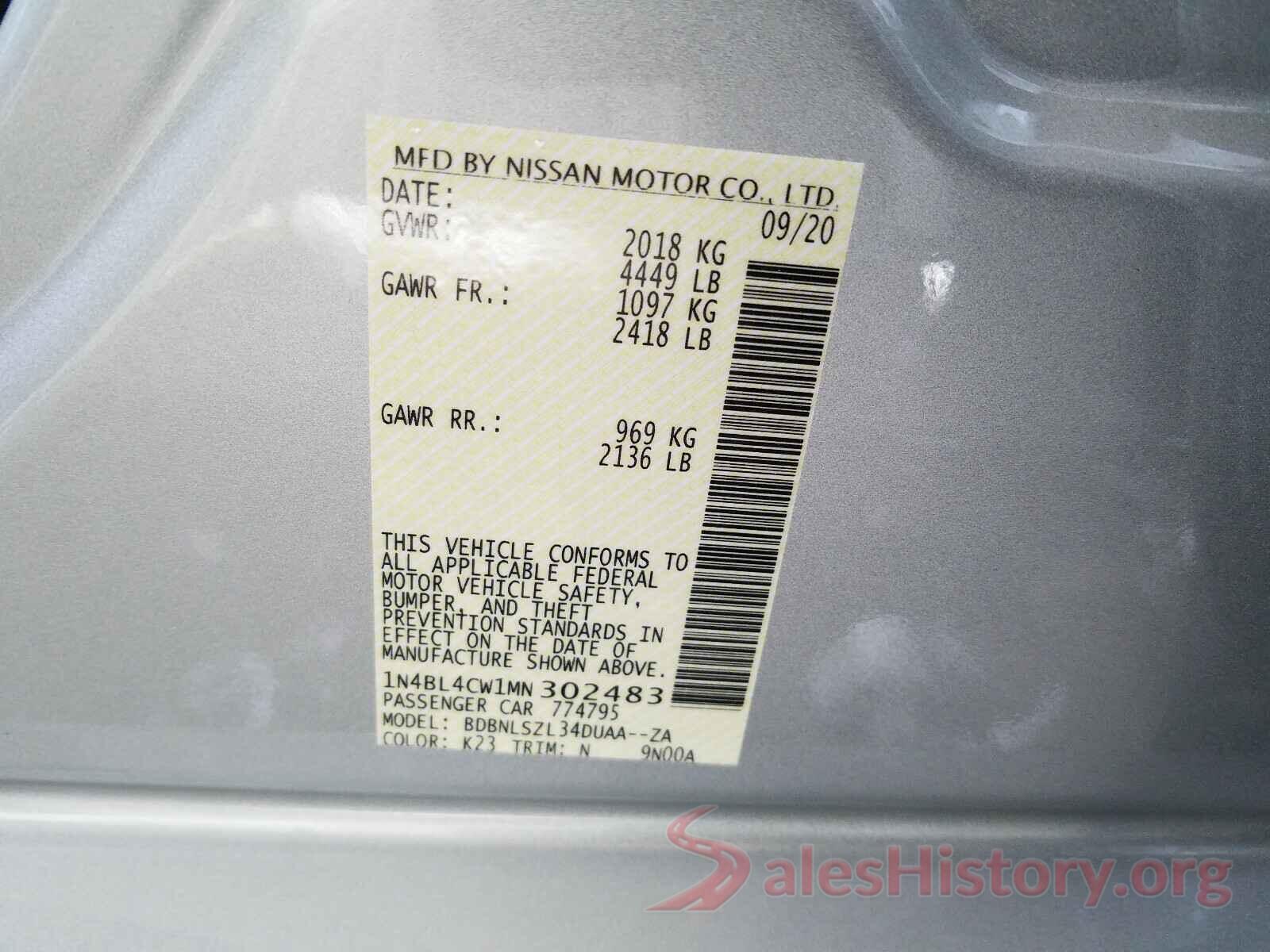 1N4BL4CW1MN302483 2021 NISSAN ALTIMA