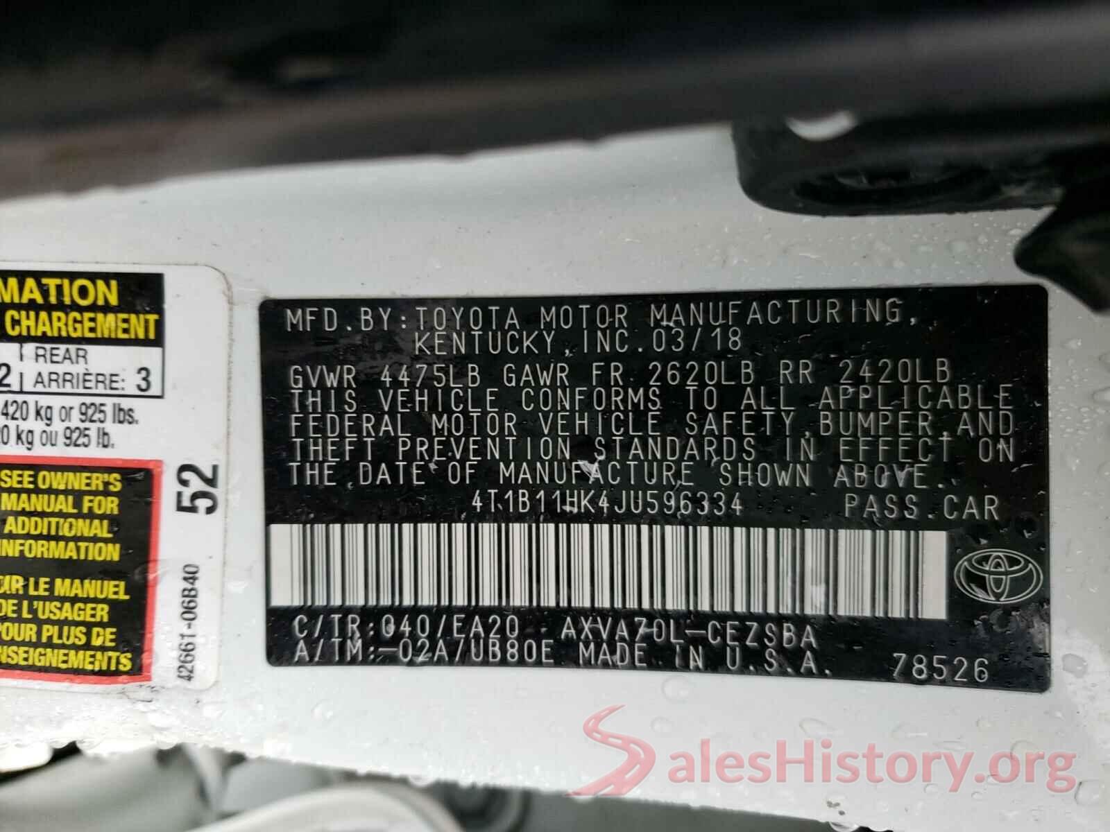 4T1B11HK4JU596334 2018 TOYOTA CAMRY