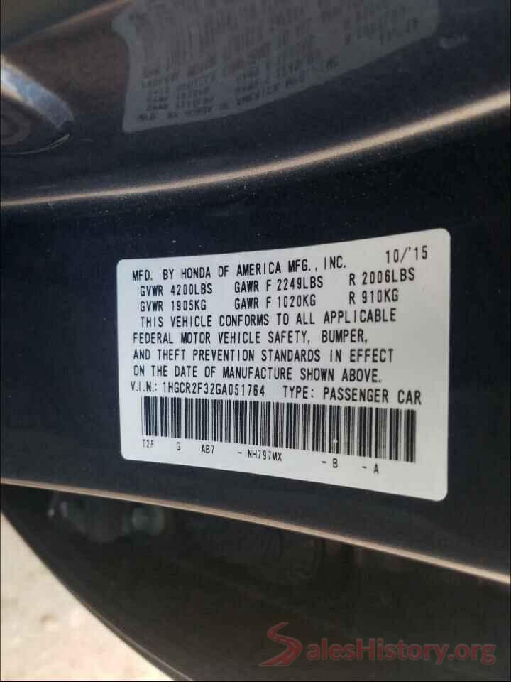 1HGCR2F32GA051764 2016 HONDA ACCORD