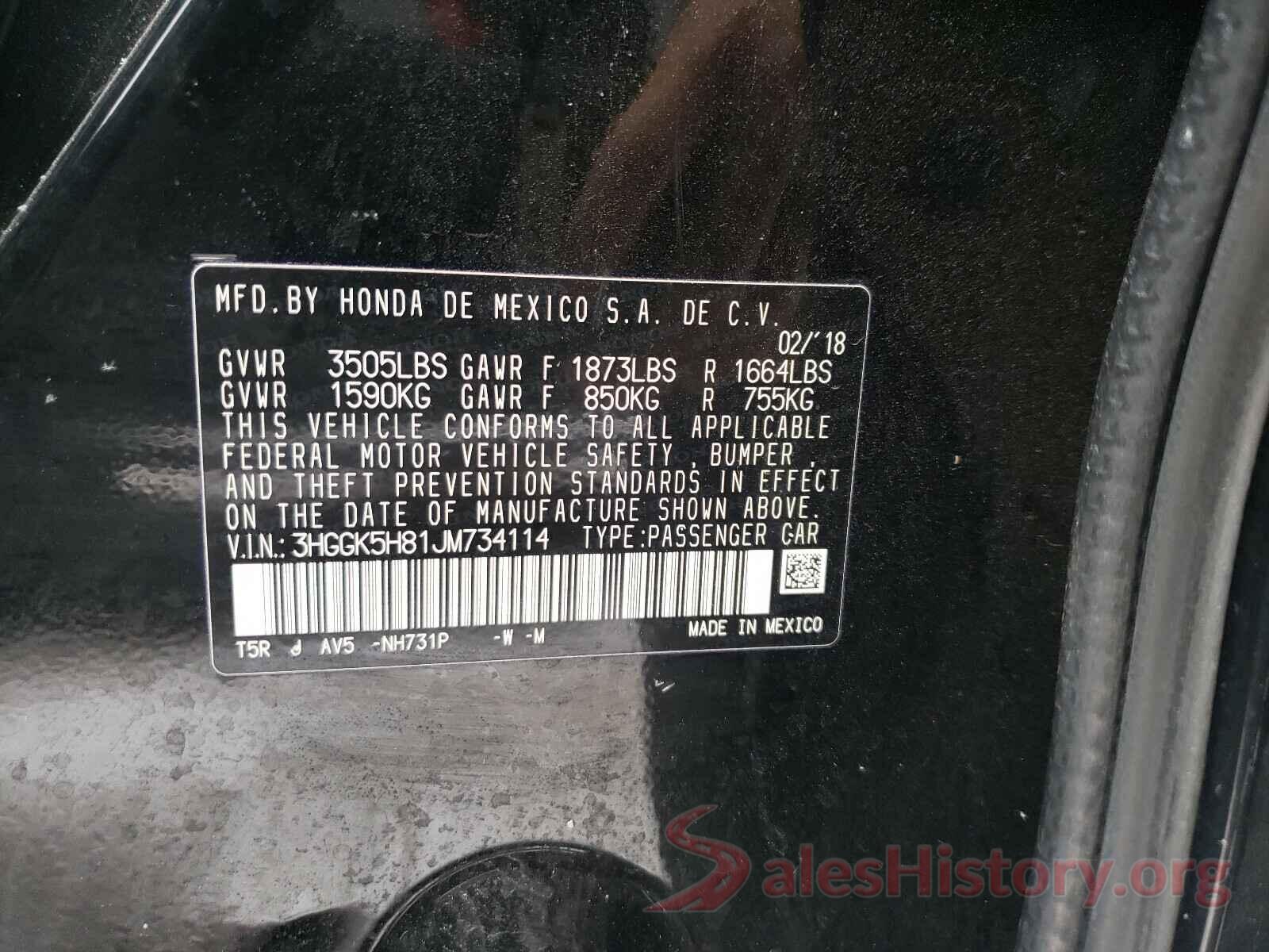 3HGGK5H81JM734114 2018 HONDA FIT