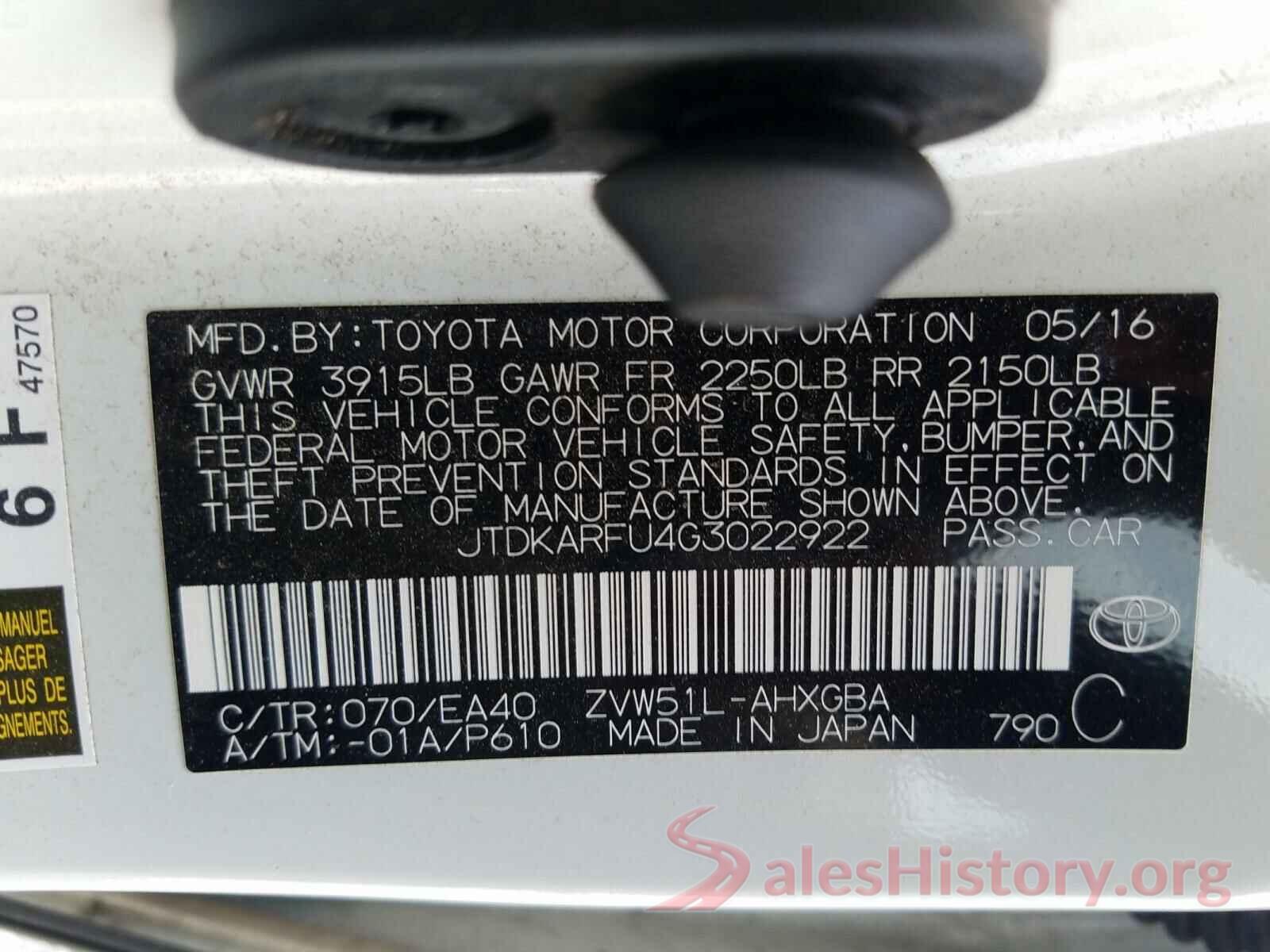 JTDKARFU4G3022922 2016 TOYOTA PRIUS