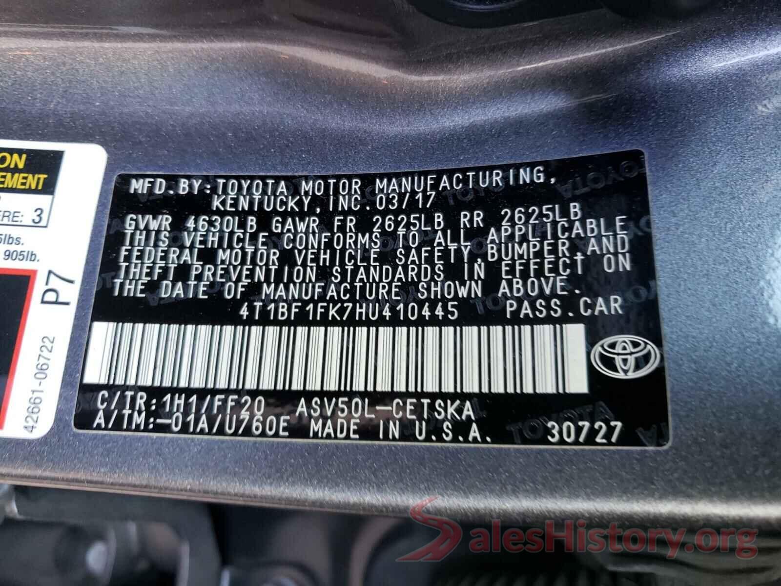 4T1BF1FK7HU410445 2017 TOYOTA CAMRY