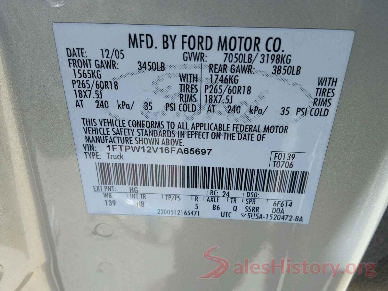 5XXGU4L32JG257290 2006 FORD F150