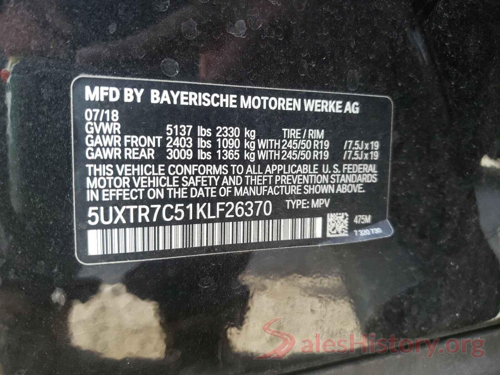 5UXTR7C51KLF26370 2019 BMW X3