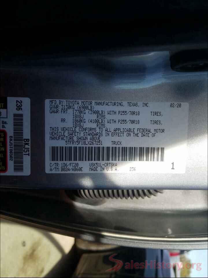 5TFRY5F18LX267251 2020 TOYOTA TUNDRA