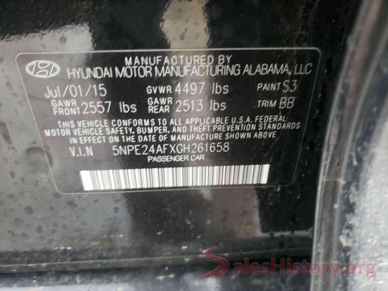 5NPE24AFXGH261658 2016 HYUNDAI SONATA