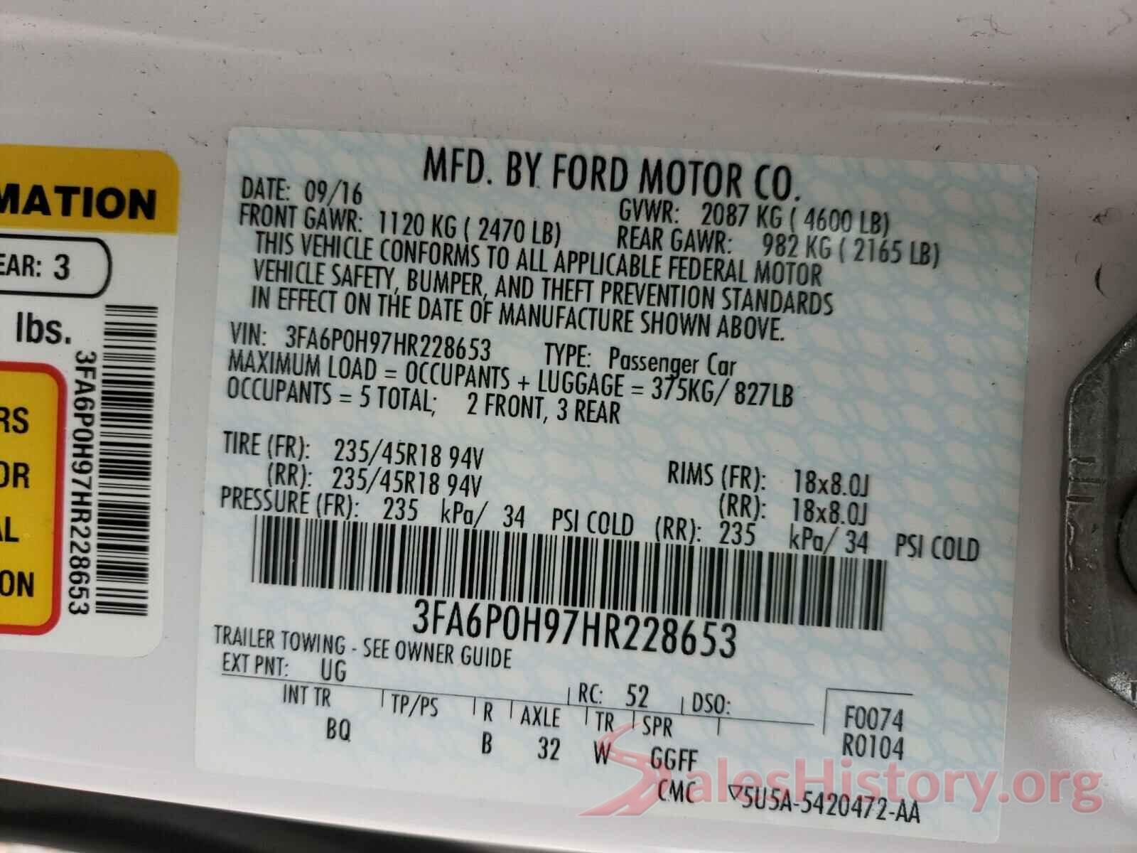 3FA6P0H97HR228653 2017 FORD FUSION